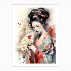 Beautiful Geisha with Fan 1 Art Print