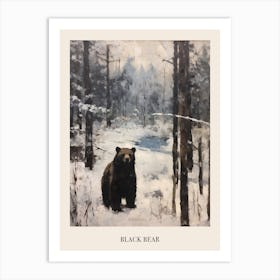 Vintage Winter Animal Painting Poster Black Bear 1 Art Print