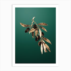 Gold Botanical Olive Tree Branch on Dark Spring Green Art Print