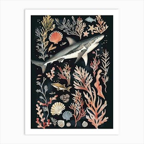Pelagic Thresher Shark Black Seascape Art Print