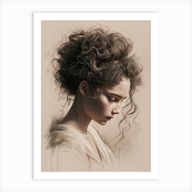 Portrait Of A Woman With Curly Hair Art Print