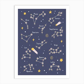 Constellations Of The Zodiac Signs Art Print