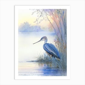 Blue Heron On Lake Gouache 1 Art Print