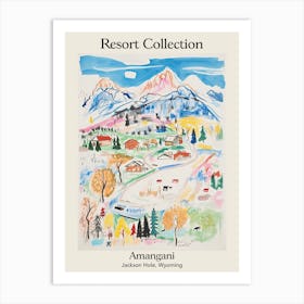 Poster Of Amangani   Jackson Hole, Wyoming   Resort Collection Storybook Illustration 3 Art Print