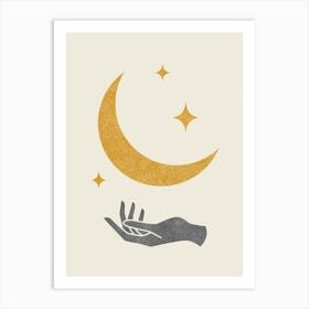 Moonlight Hand - Mystical Gold Art Print