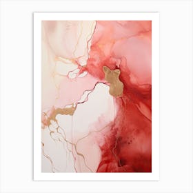 Red, White, Gold Flow Asbtract Painting 2 Art Print