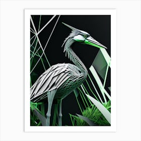 Great Blue Heron Polygonal Wireframe 1 Art Print