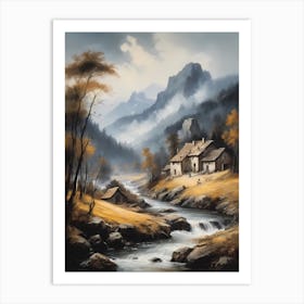 In The Wake Of The Mountain A Classic Painting Of A Village Scene (11) Art Print