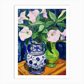 Flowers In A Vase Still Life Painting Periwinkle 1 Art Print