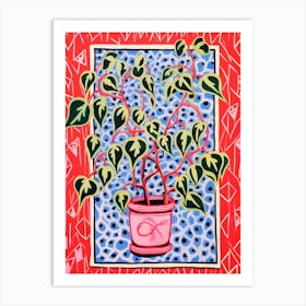 Pink And Red Plant Illustration Hoya 4 Art Print