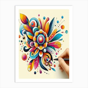 Abstract Flower Drawing Art Print