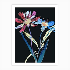 Neon Flowers On Black Cornflower 2 Art Print