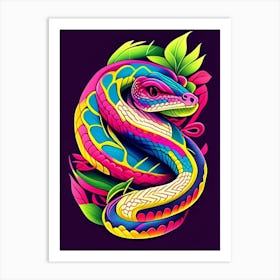 Forest Pit Viper Snake Tattoo Style Art Print