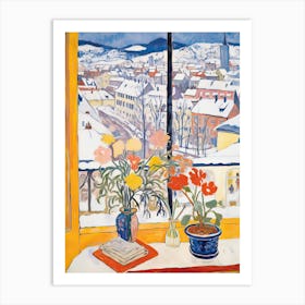 The Windowsill Of Innsbruck   Austria Snow Inspired By Matisse 1 Art Print