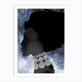 African Woman Afro Blue Art Print