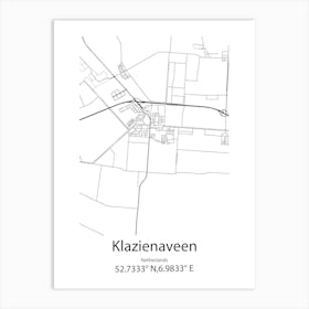 Klazienaveen,Netherlands Minimalist Map Art Print