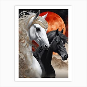 Two Horses In The Moonlight 3 Art Print