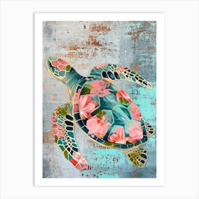 Floral Pattern Sea Turtle Art Print