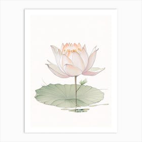 Blooming Lotus Flower In Pond Pencil Illustration 2 Art Print
