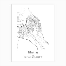 Tiberias,Israel Minimalist Map Art Print