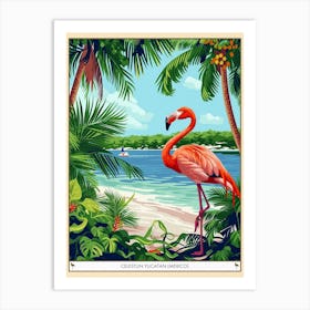 Greater Flamingo Celestun Yucatan Mexico Tropical Illustration 1 Poster Art Print
