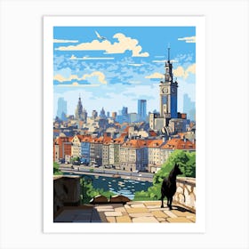 Warsaw, Poland Skyline With A Cat 2 Art Print