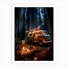 Camper Van In The Woods Art Print