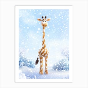 Giraffe With A Cheerful Expression Wrapped In A Soft Fluffy Snowfall Within A Winter Wonderland T Art Print