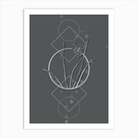 Vintage Gladiolus Lineatus Botanical with Line Motif and Dot Pattern in Ghost Gray n.0019 Art Print