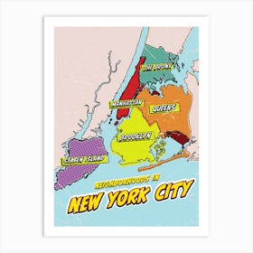 New York City Neighbourhoods Pop Art Map Art Print