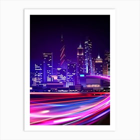 Neon city: fast lights #2 (synthwave/vaporwave/retrowave/cyberpunk) — aesthetic poster Art Print