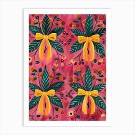 Cherries And Yellow Bows 3 Pattern Art Print