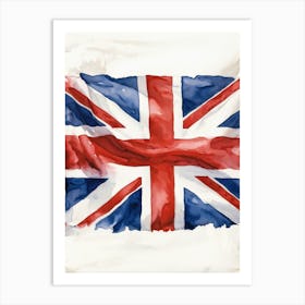 An Authoritative Watercolor Render Of The Distinguished United Kingdom Flag With Its Deep Red Cross (1) Art Print