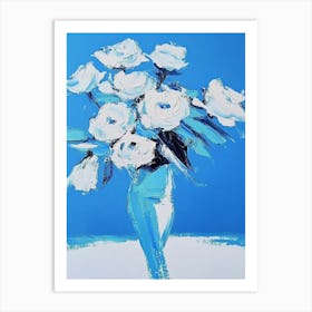 White Roses In A Blue Vase 1 Art Print