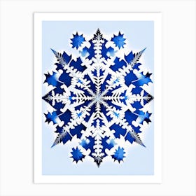 Winter Snowflake Pattern, Snowflakes, Blue & White Illustration 1 Art Print