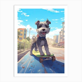 Miniature Schnauzer Dog Skateboarding Illustration 2 Art Print