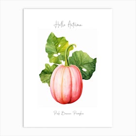 Hello Autumn Pink Banana Pumpkin Watercolour Illustration 4 Art Print