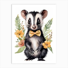 Baby Skunk Flower Crown Bowties Woodland Animal Nursery Decor (13) Art Print