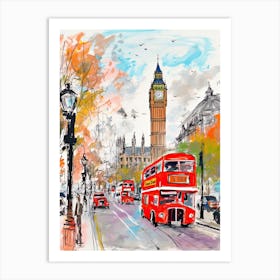 London, Dreamy Storybook Illustration 4 Art Print