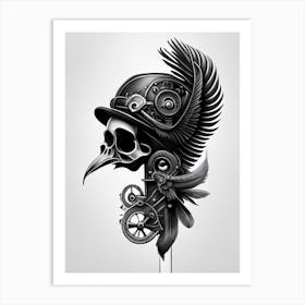 Skull With Bird Motifs 4 Colourful Stream Punk Art Print