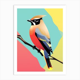 Colourful Geometric Bird Cedar Waxwing 2 Art Print