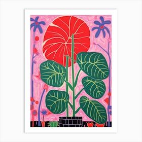 Pink And Red Plant Illustration Monstera Deliciosa 4 Art Print