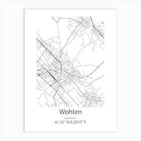 Wohlen,Switzerland Minimalist Map Art Print