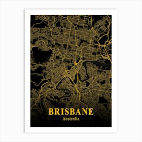 Brisbane Gold City Map 1 Art Print