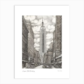Empire State Building  New York Pencil Sketch 3 Watercolour Travel Poster Art Print