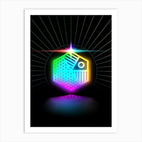 Neon Geometric Glyph in Candy Blue and Pink with Rainbow Sparkle on Black n.0387 Art Print