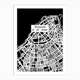 Kuwait City Map, Kuwait — Hand-drawn map, vector black map Art Print