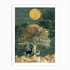 Deers In The Moonlight 4 Art Print