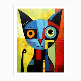 Feline Geometry: Minimalist Cubism in Cat Art Art Print