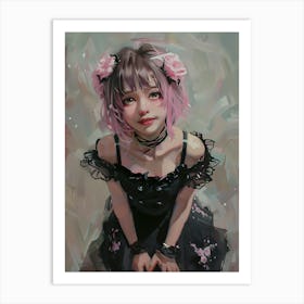 Anime Girl In Black Dress - Smiling 2 Art Print